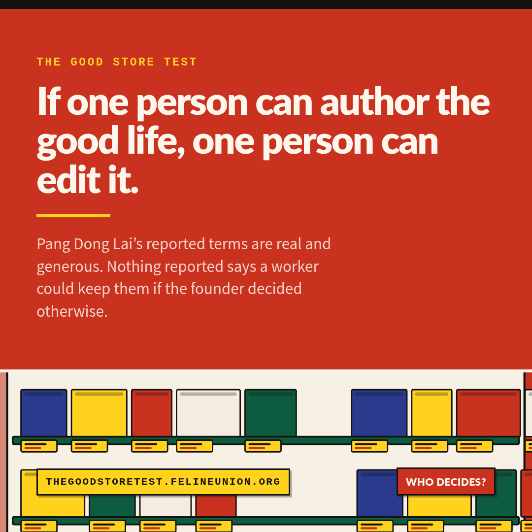 Share card: The succession problem. If one person can author the good life, one person can edit it.